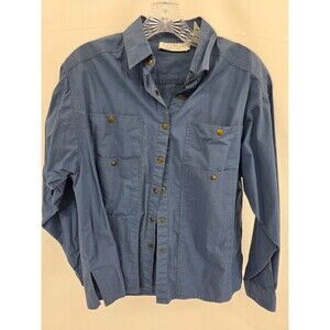 Women's Chaus Navy Linen Long Sleeved Shirt Size 12 Four Pockets